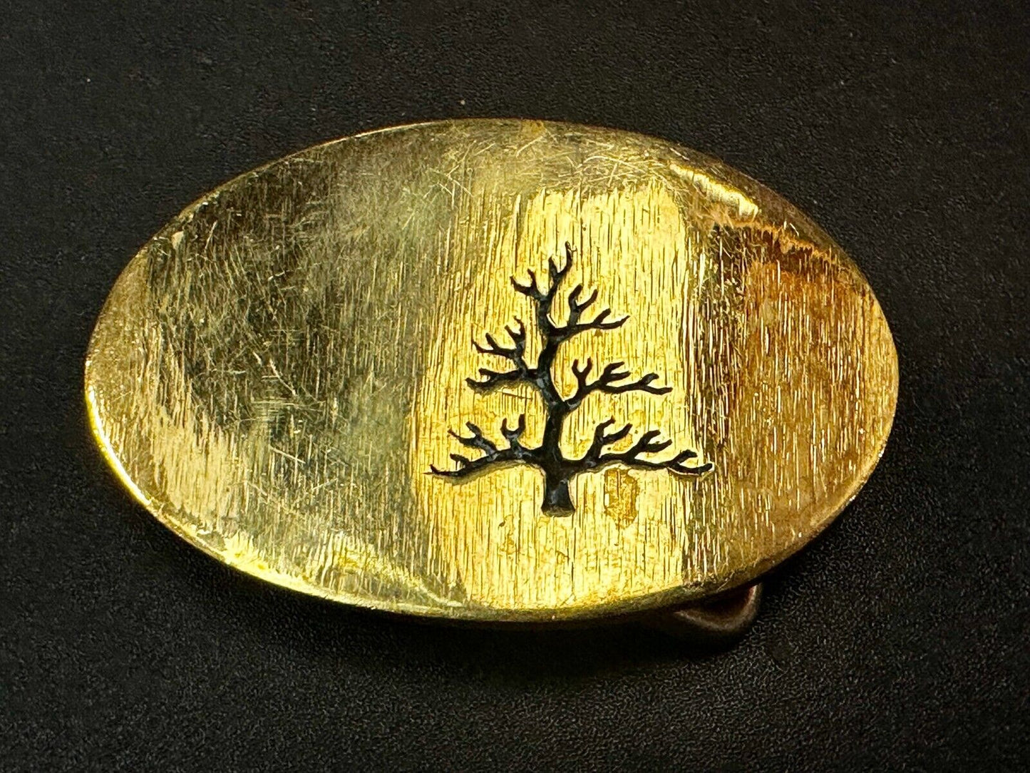 Black inland Fall Tree Small Hippy Vibe Brass Belt Buckle for up to a 1.25" belt