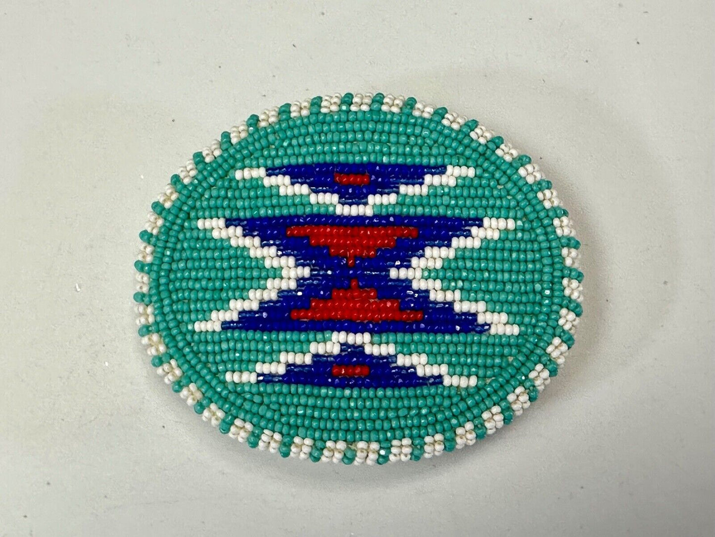 Beaded belt buckle, buckskin backing by Shoshone / Bannock Indian Arts - Idaho