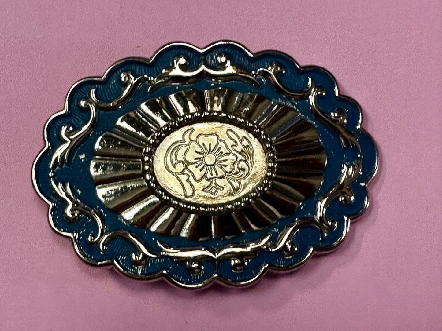 22 x 30 mm Silver & Blue Blank Belt Buckle TO GLUE Your Cabochon Gem Stone