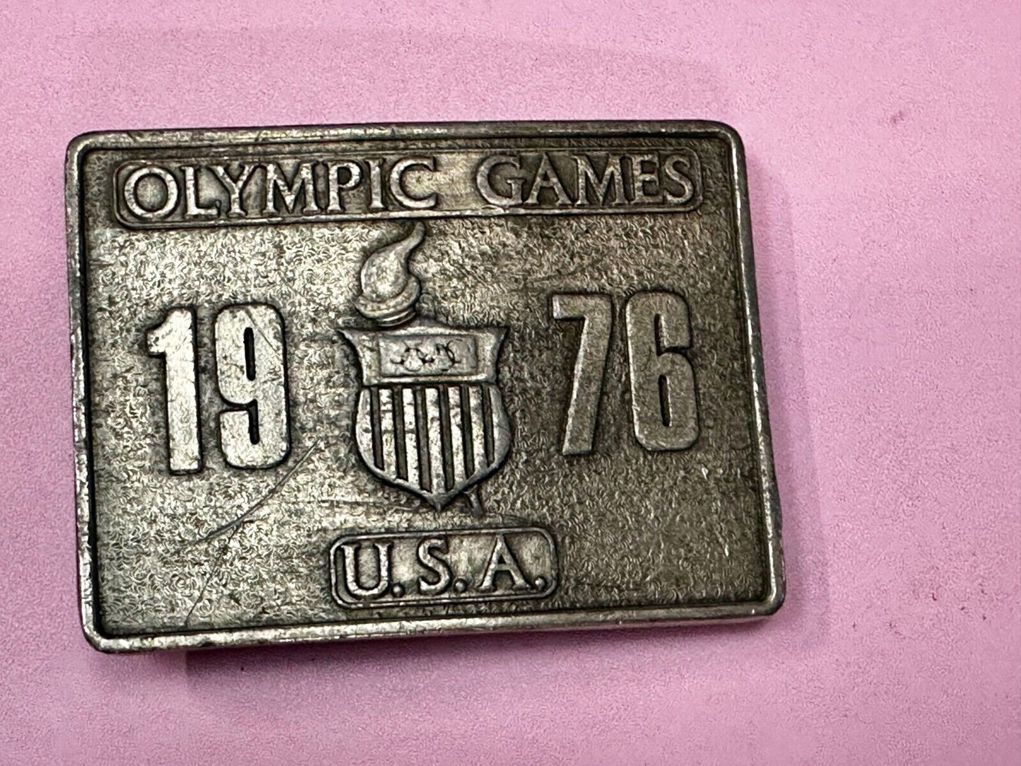 Bergamot Brass Works 1976 Olympic Games Belt Buckle USA Vintage Rectangle Solid