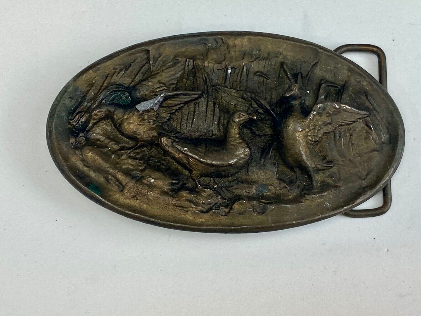 Vintage 1975 duck's geese flying over pond belt buckle by Adezy