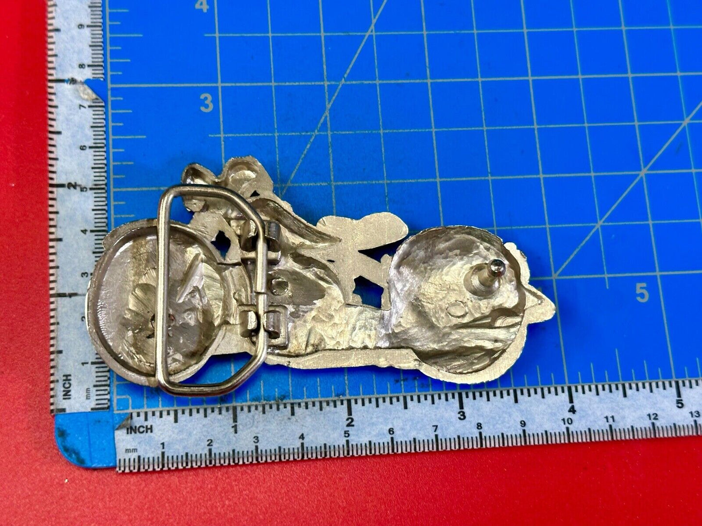 4" wide Figural Motorcycle W/ Saddle bag Silver color bikers belt buckle