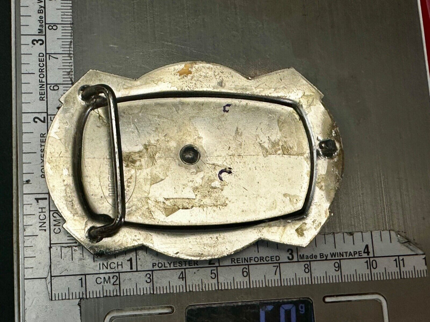 Vintage Cowboy Saddle Bronc on reflective two tone western belt buckle
