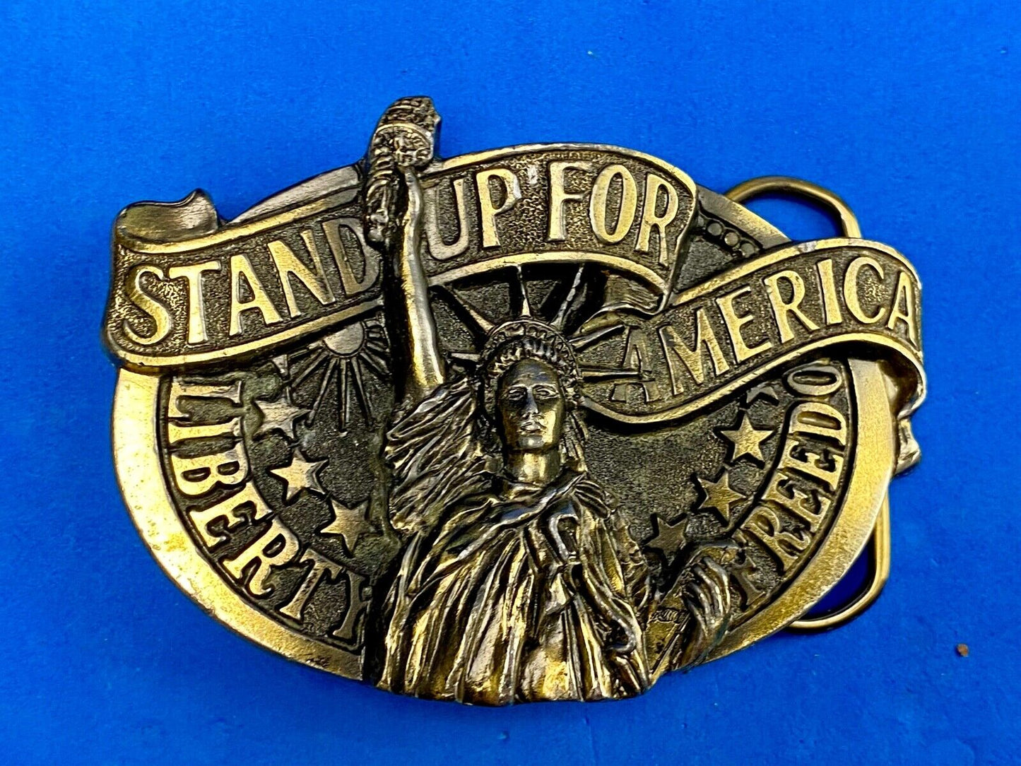 Vintage 1984- Stand Up For America Liberty Freedom - Great American Belt Buckle