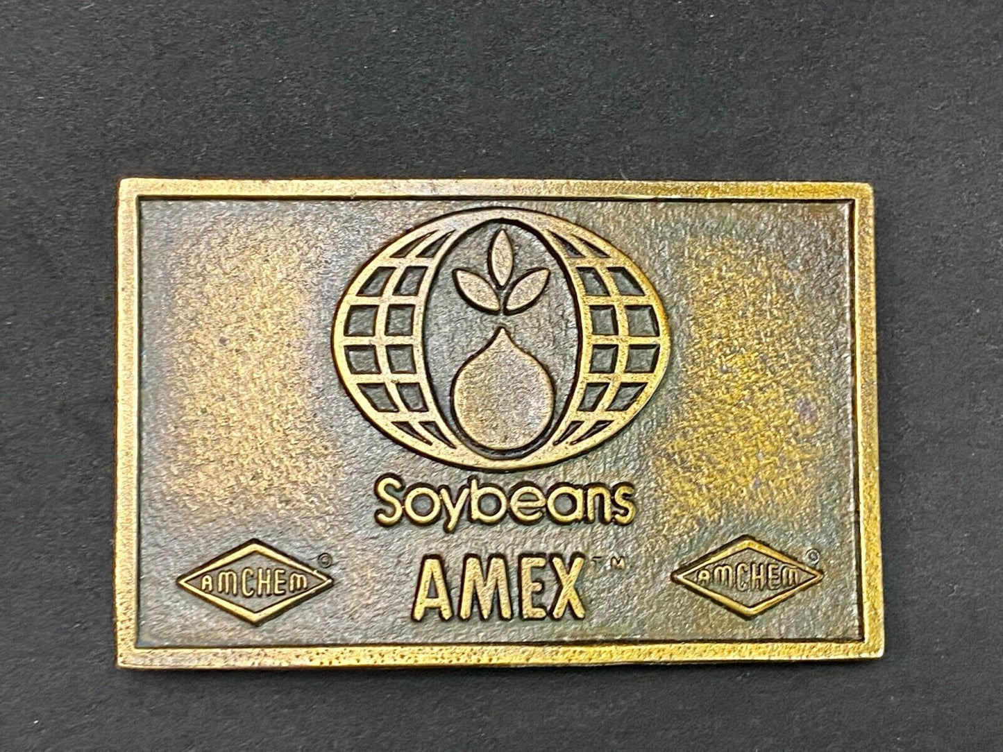 VINTAGE 1970s **SOYBEANS AMEX AMCHEM** AGRICULTURE FARMING BELT BUCKLE