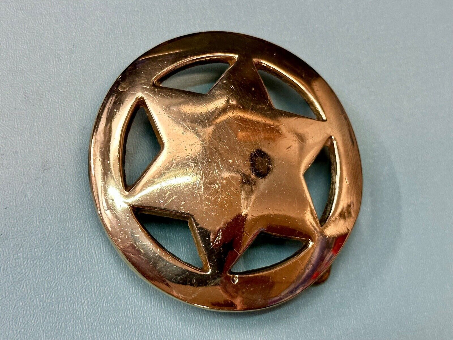 Badge Shaped Cutout Star in circle Vintage Solid Brass Belt Buckle