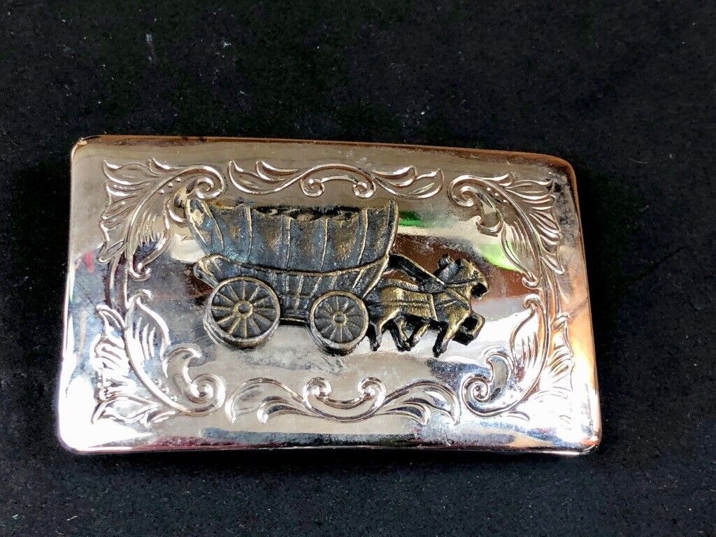 USA made vintage Covered Wagon Mixed Metal Stand out belt buckle
