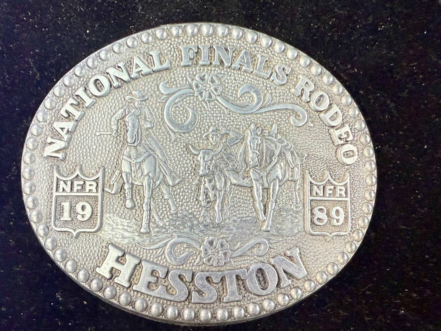 1989 Hesston NFR National Finals Rodeo Award Design Medals Vintage Belt Buckle
