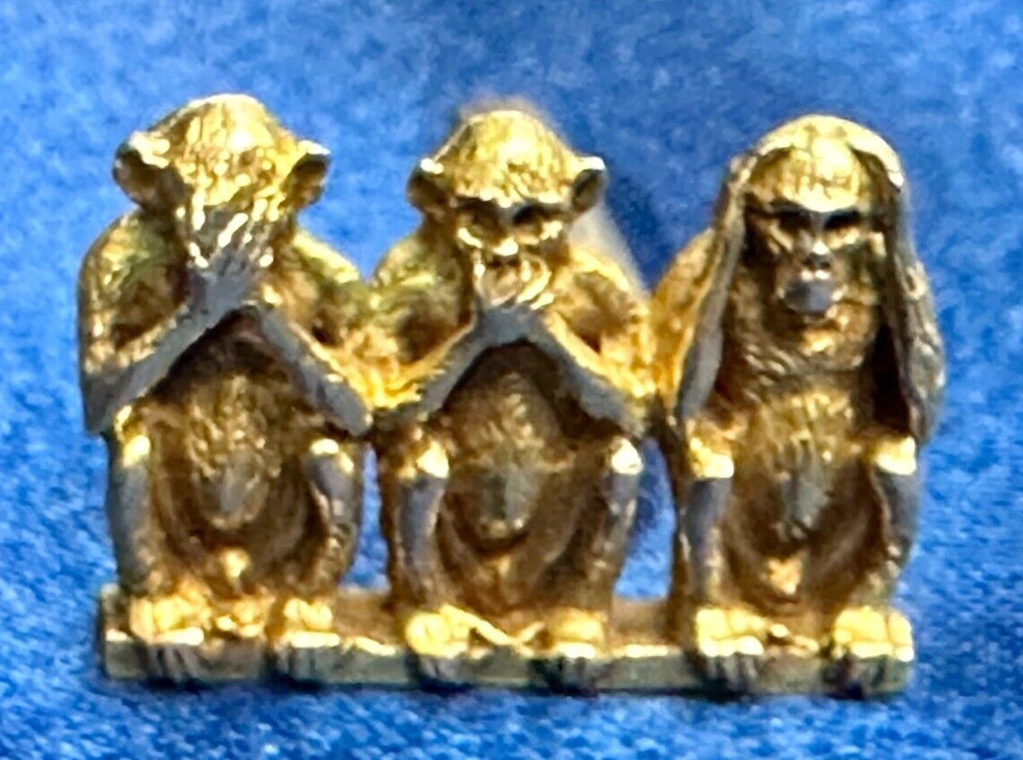 Three Wise Monkeys Speak, See, Hear No Evil Antique 14K Gold Single Cufflink 6g