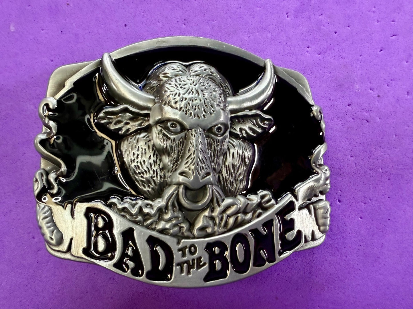 Bad to the Bone Longhorn Cow Bull Head Steer Western Cowboys Devil Belt Buckle