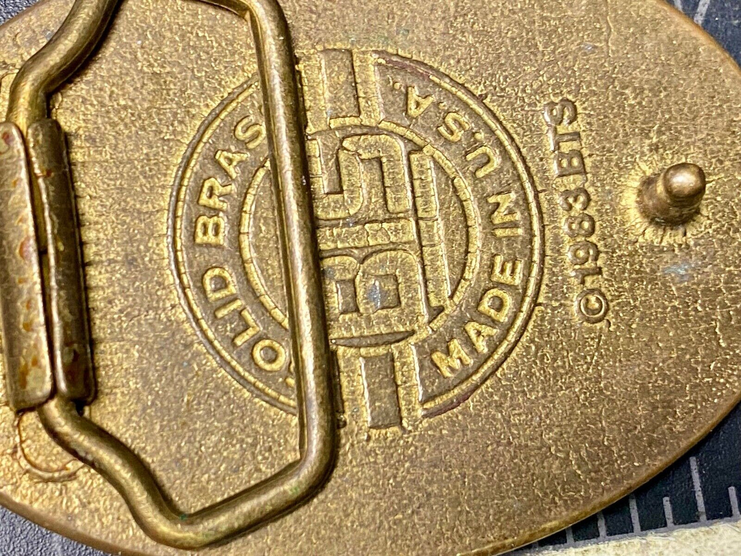 Vintage 1983 The great American Eagle mixed wood on solid brass BTS belt buckle