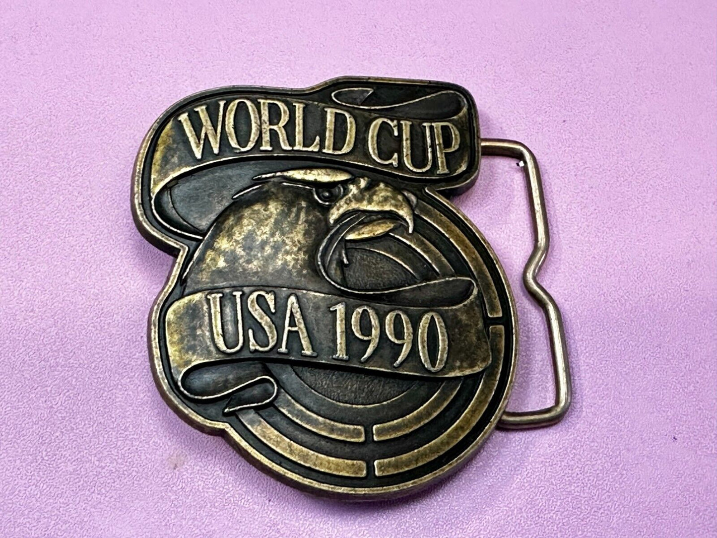 1990 USA World Cup Belt Buckle Brass Tone Vintage USA Made Belt Buckle