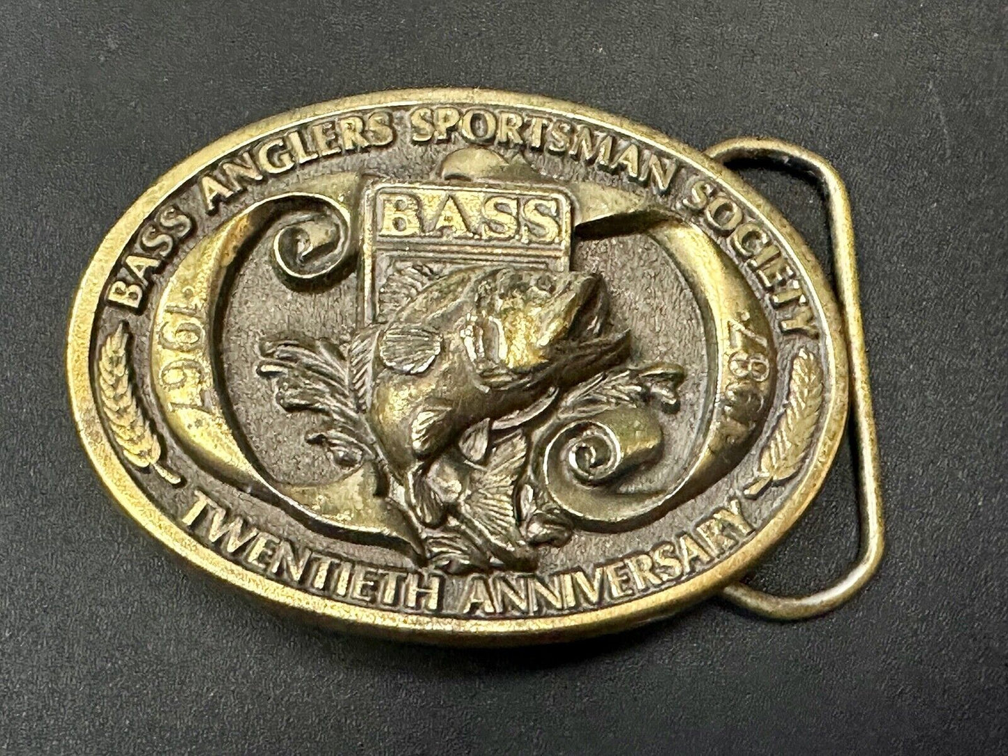 1987 BASS Bass Anglers Sportsman Society Fishing 20th Anniversary Belt Buckle