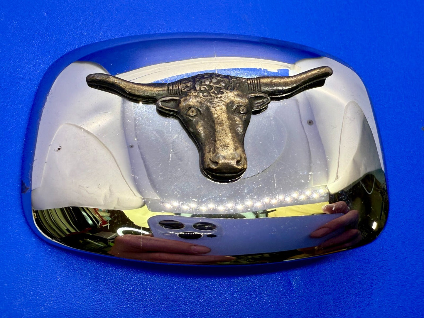 Vintage Chambers Texas Longhorn Two Tone HIGHLY REFLECTIVE Beveled Belt Buckle