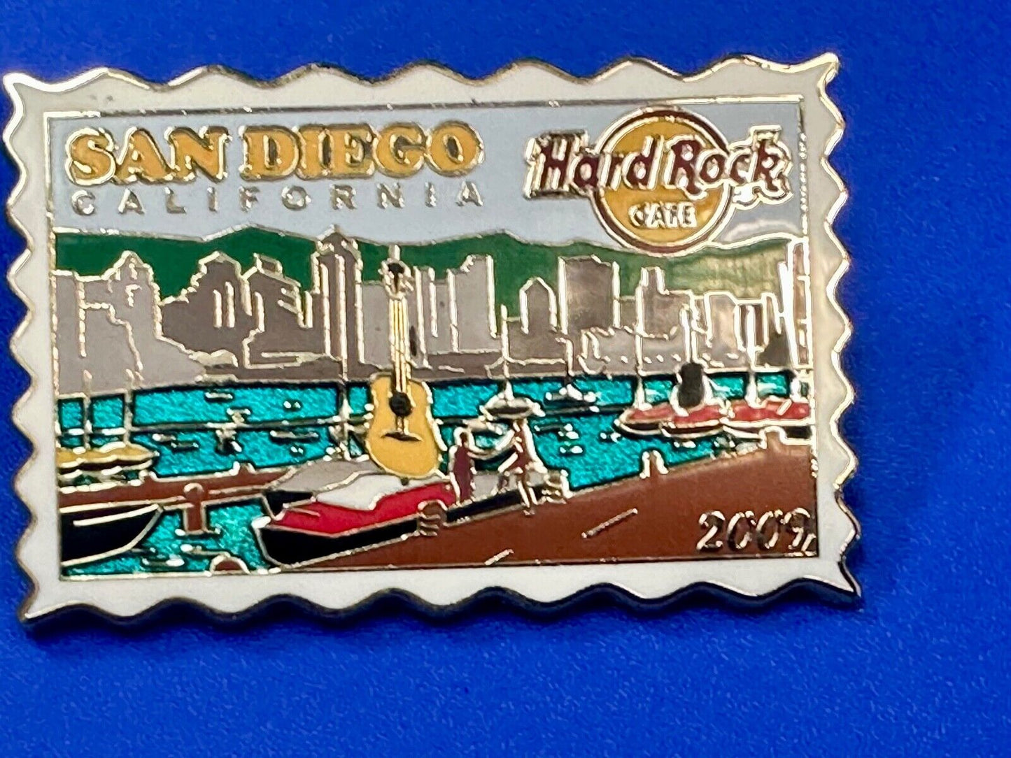2009 Hard Rock Cafe Collectors San Diego California Stamp Style pin