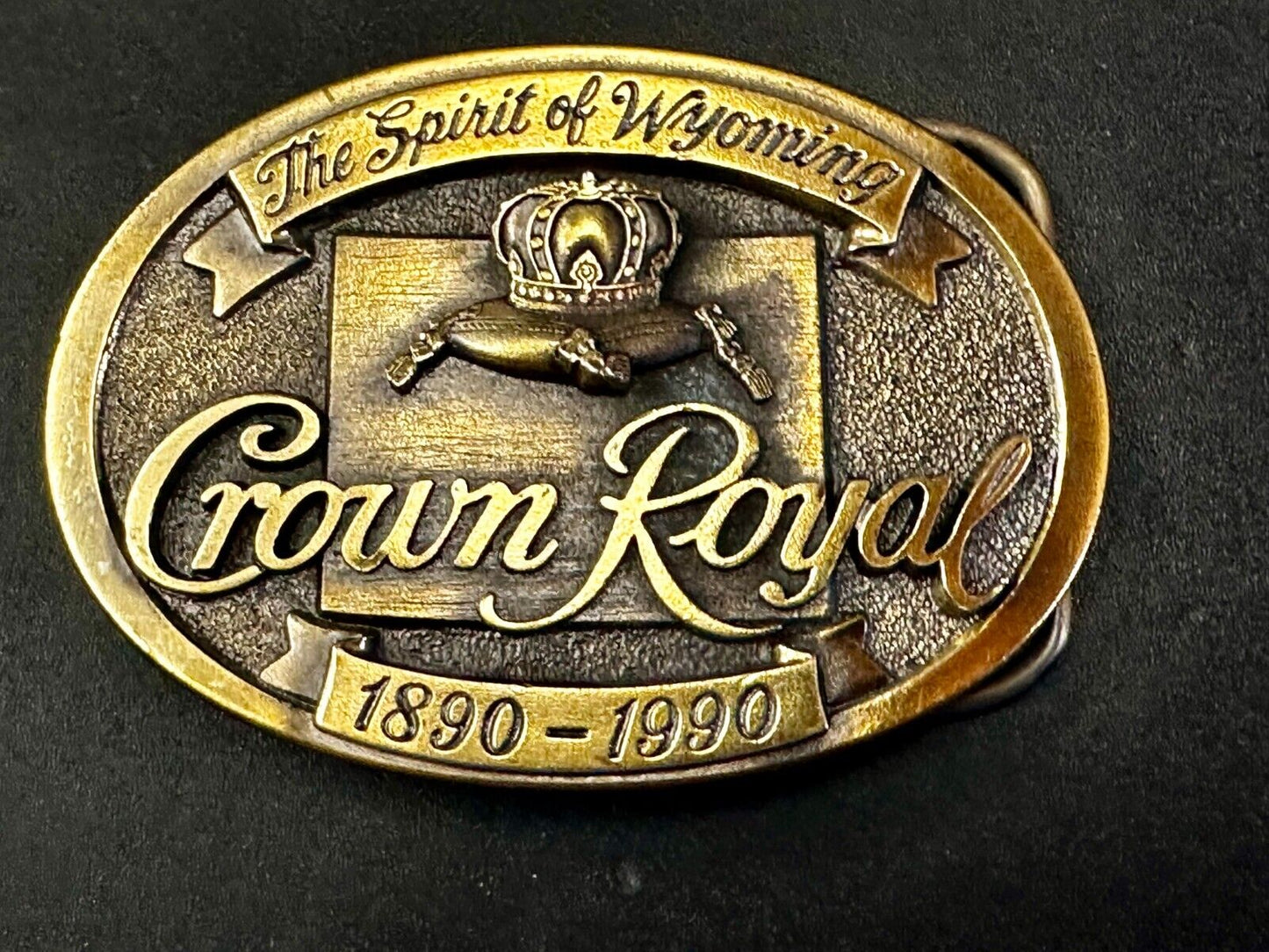 The Spirit of Wyoming Crown Royal Whiskey 1890-1990 Great American Belt Buckle