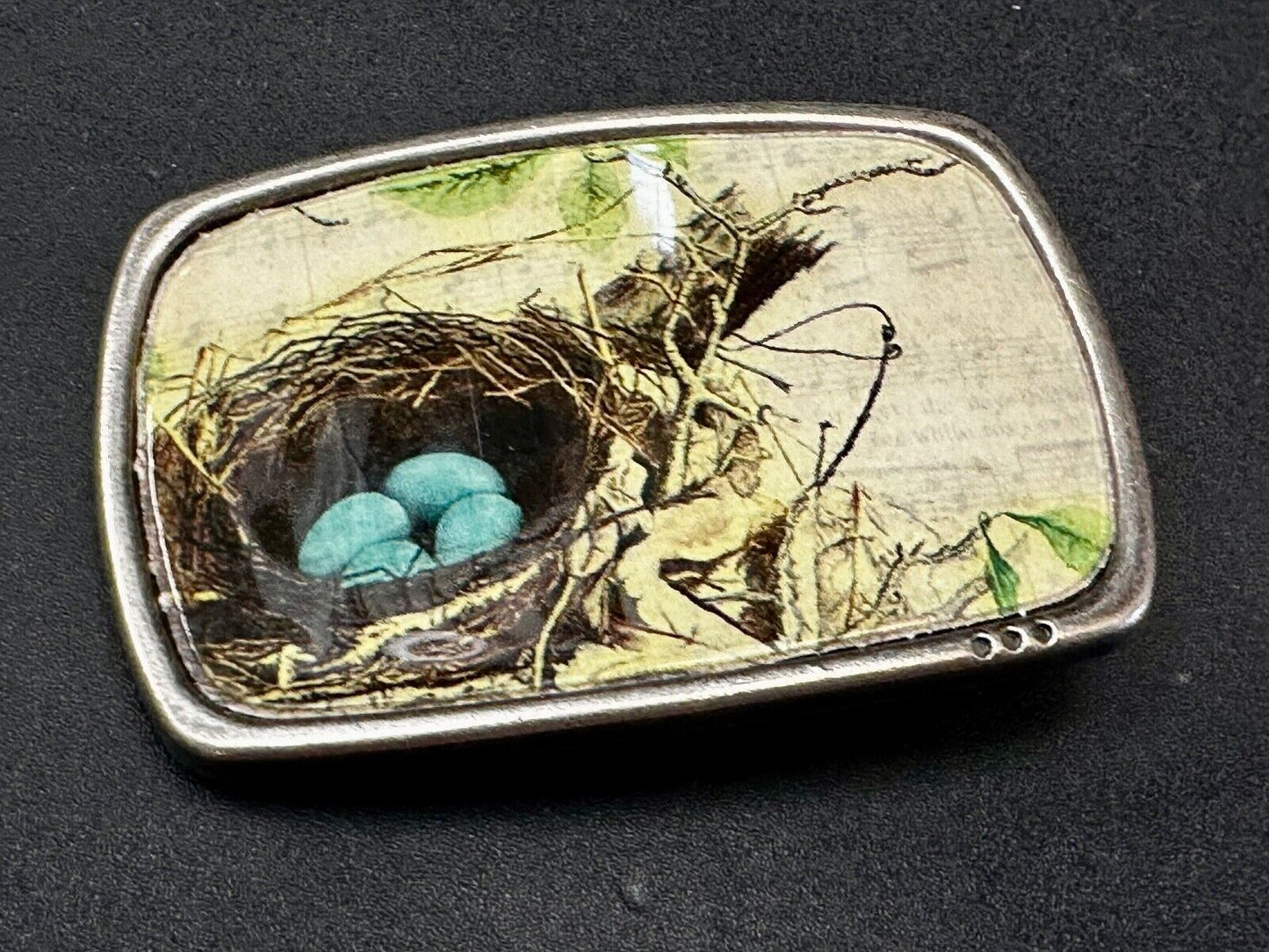 Birds Nest Blue Egg Art Inspired Nature Scene Rectangular Vintage Belt Buckle