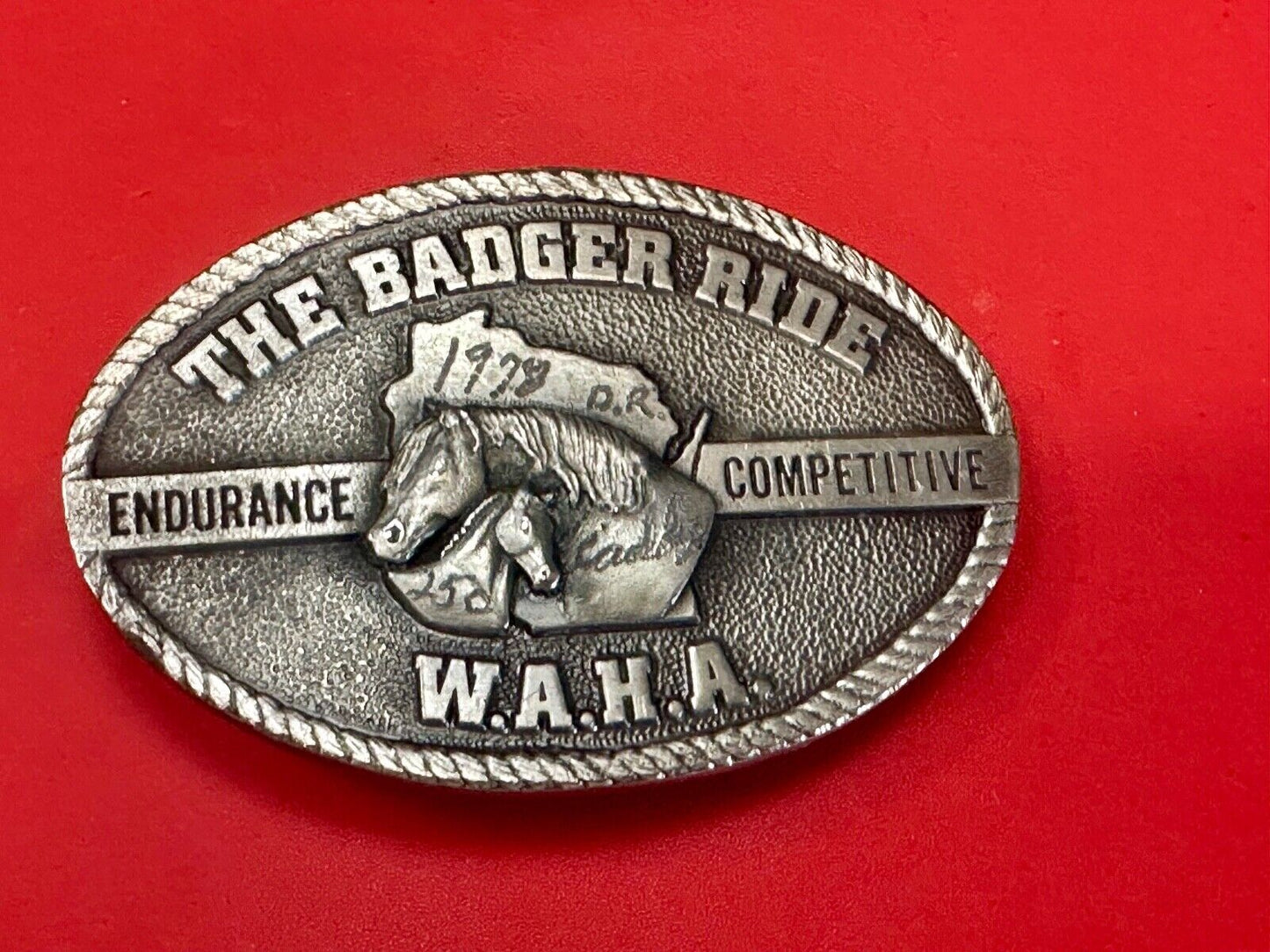 The Badger Ride WAHA Endurance Completive WI Arabian Horse Assn 77 belt buckle