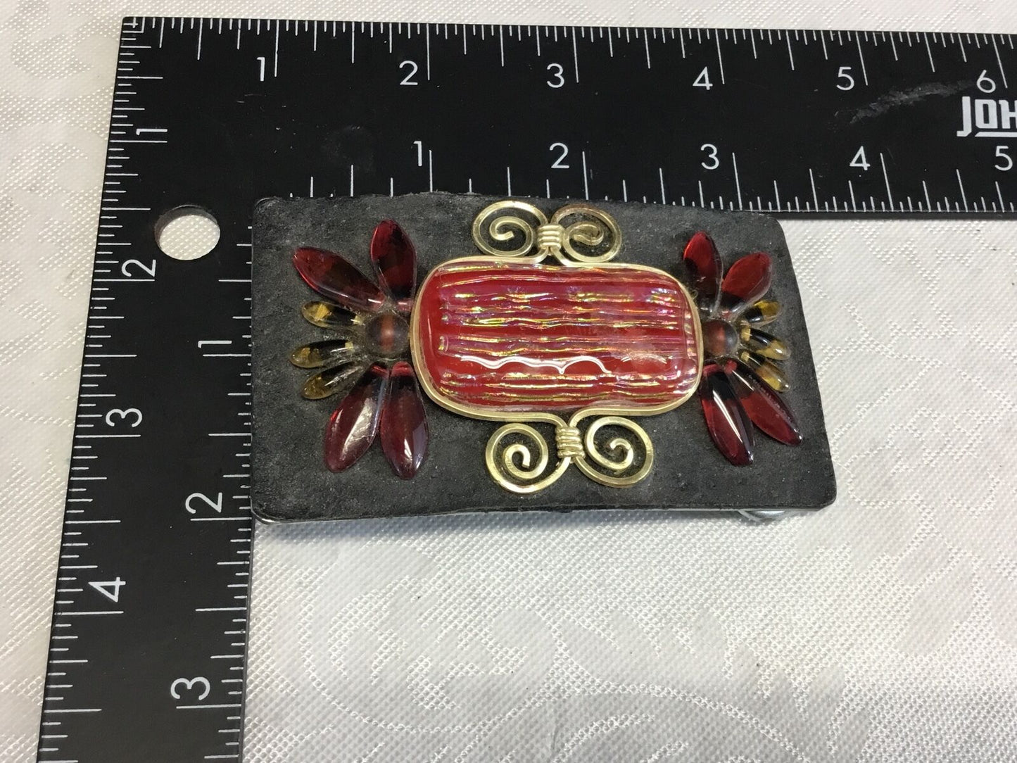 Beautiful art artisan "orana design" red drip! belt buckle - amazing detail