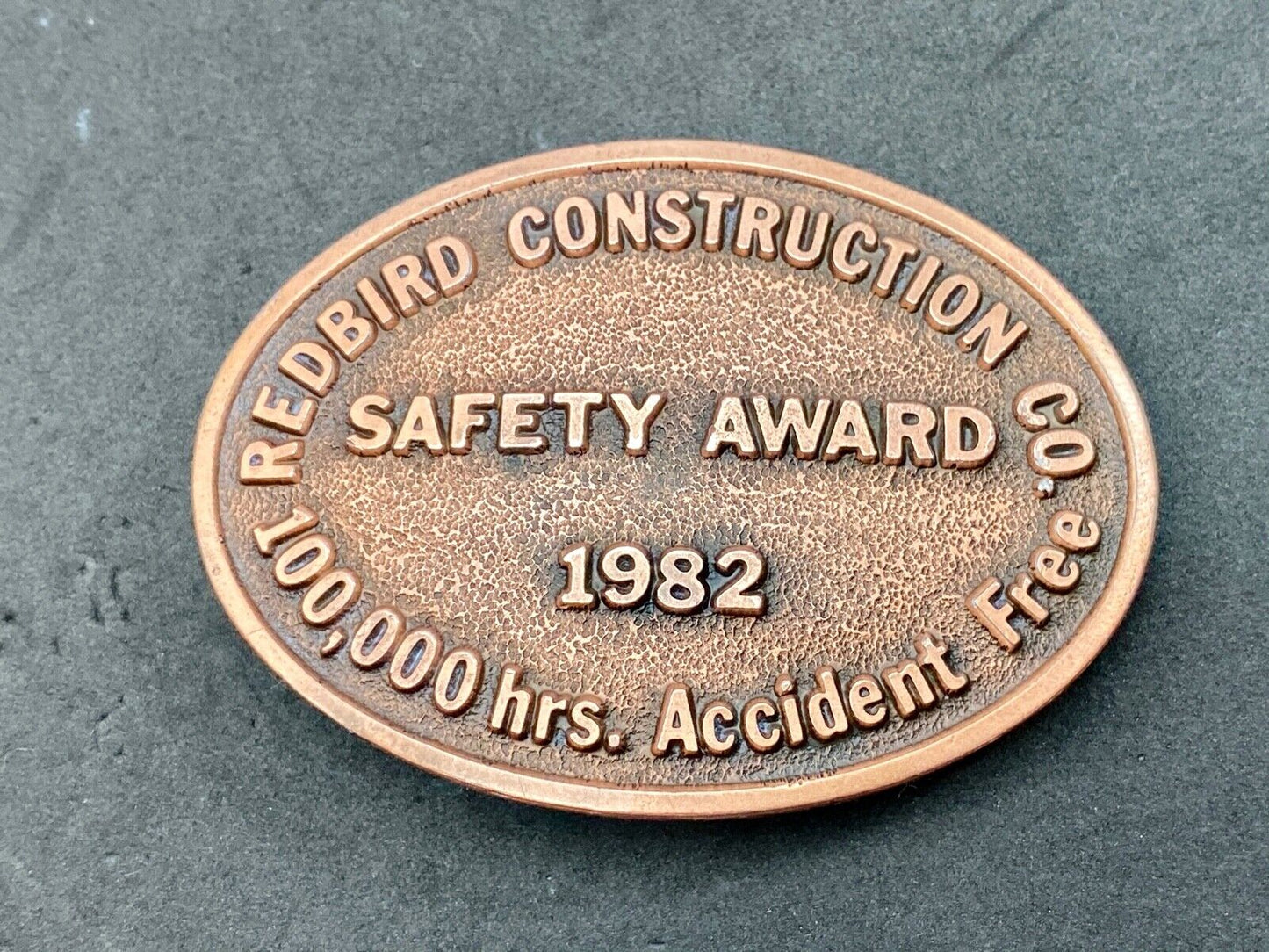 1982 Redbrid Constitution company - Accident free Safety Award belt buckle