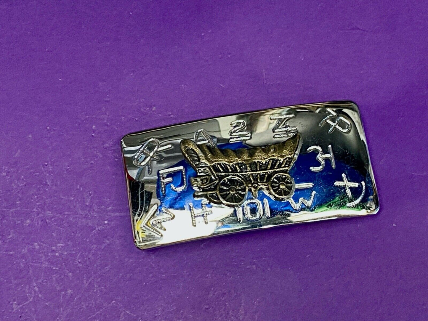 Vintage Covered Wagon And Cattle Branding Symbols Two Tone Chambers Belt Buckle