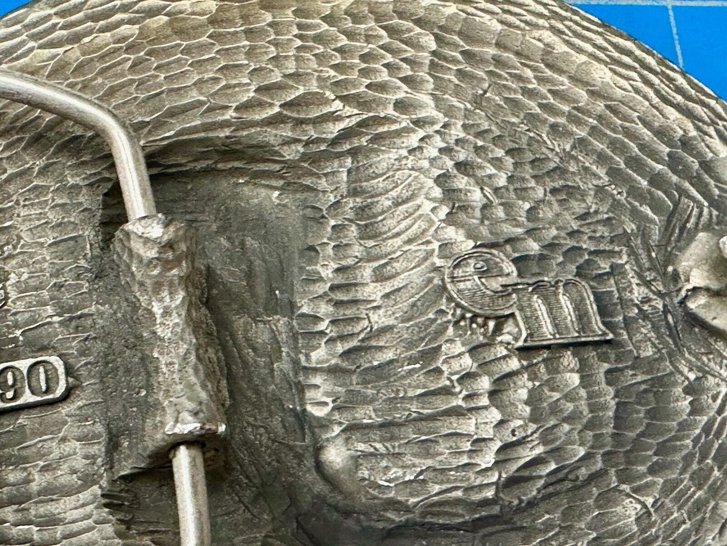 Vintage EGE '93 Rattlesnake Diamond Cut Pewter Belt Buckle Made In the USA