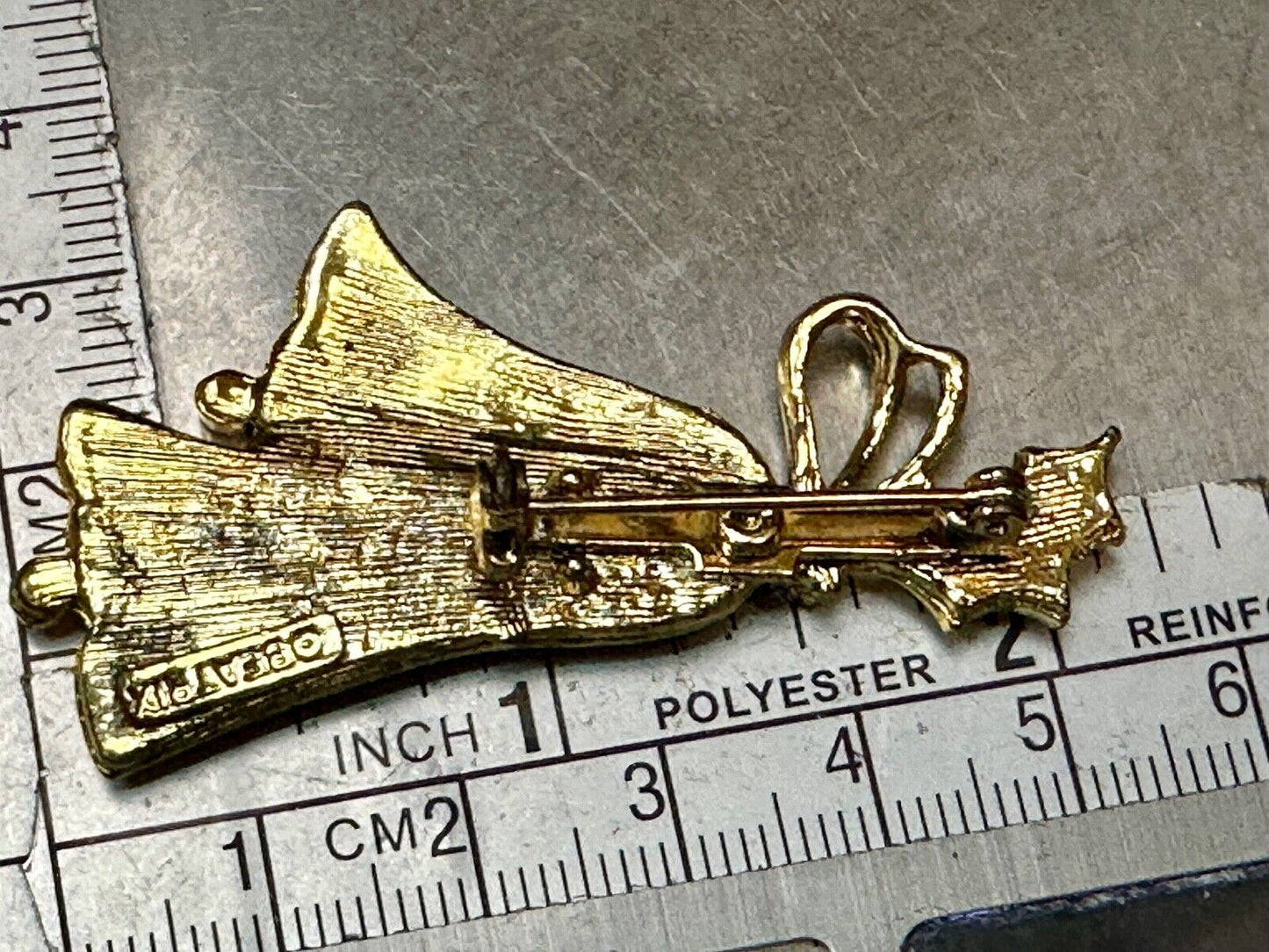 Vintage Bells & Holly BEATRIX Gold Tone Christmas Holiday Brooch Pin
