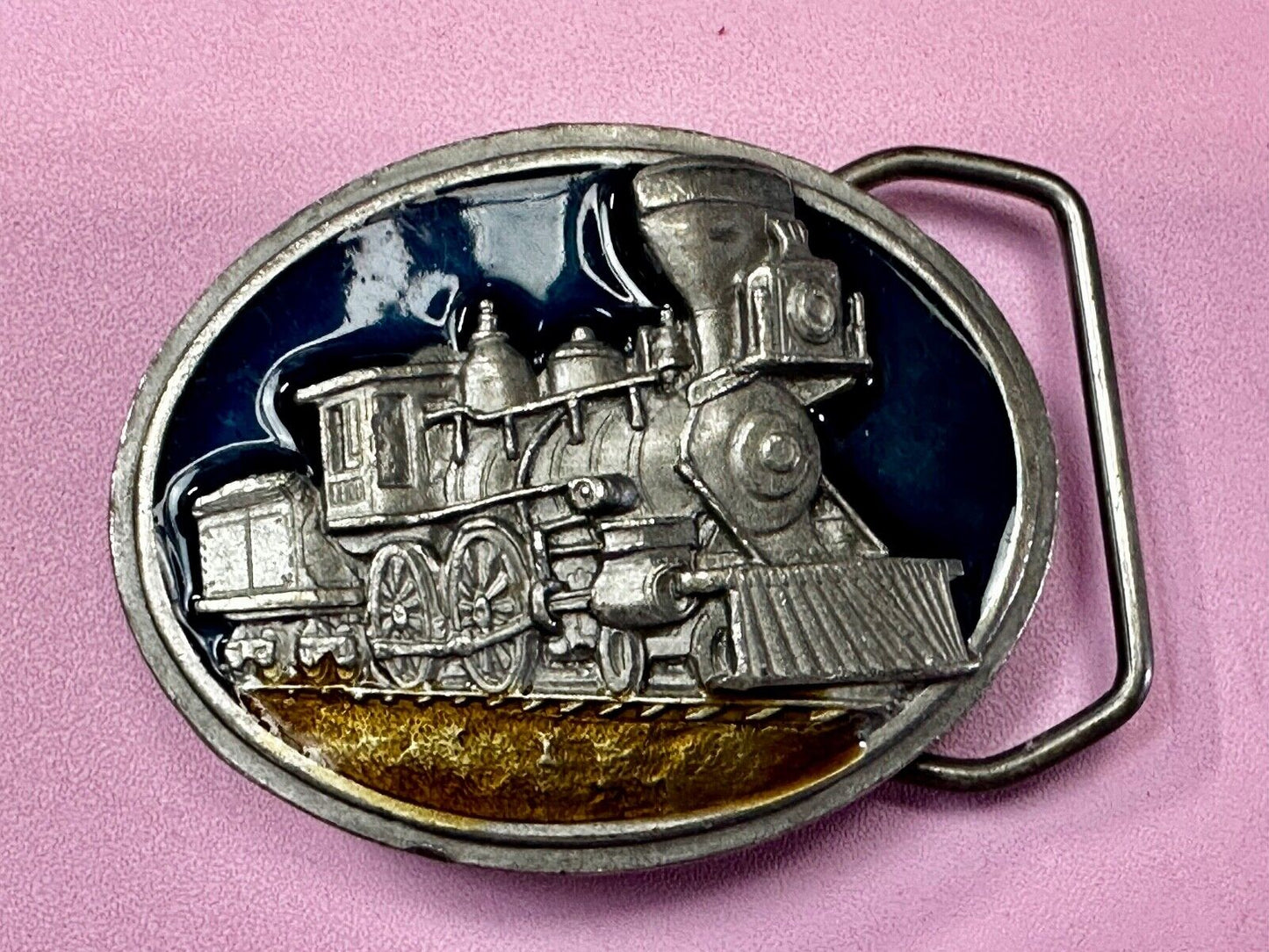 Train Steam Engine Coming Around the Mountain 1984 L-143 Bergamot Belt Buckle