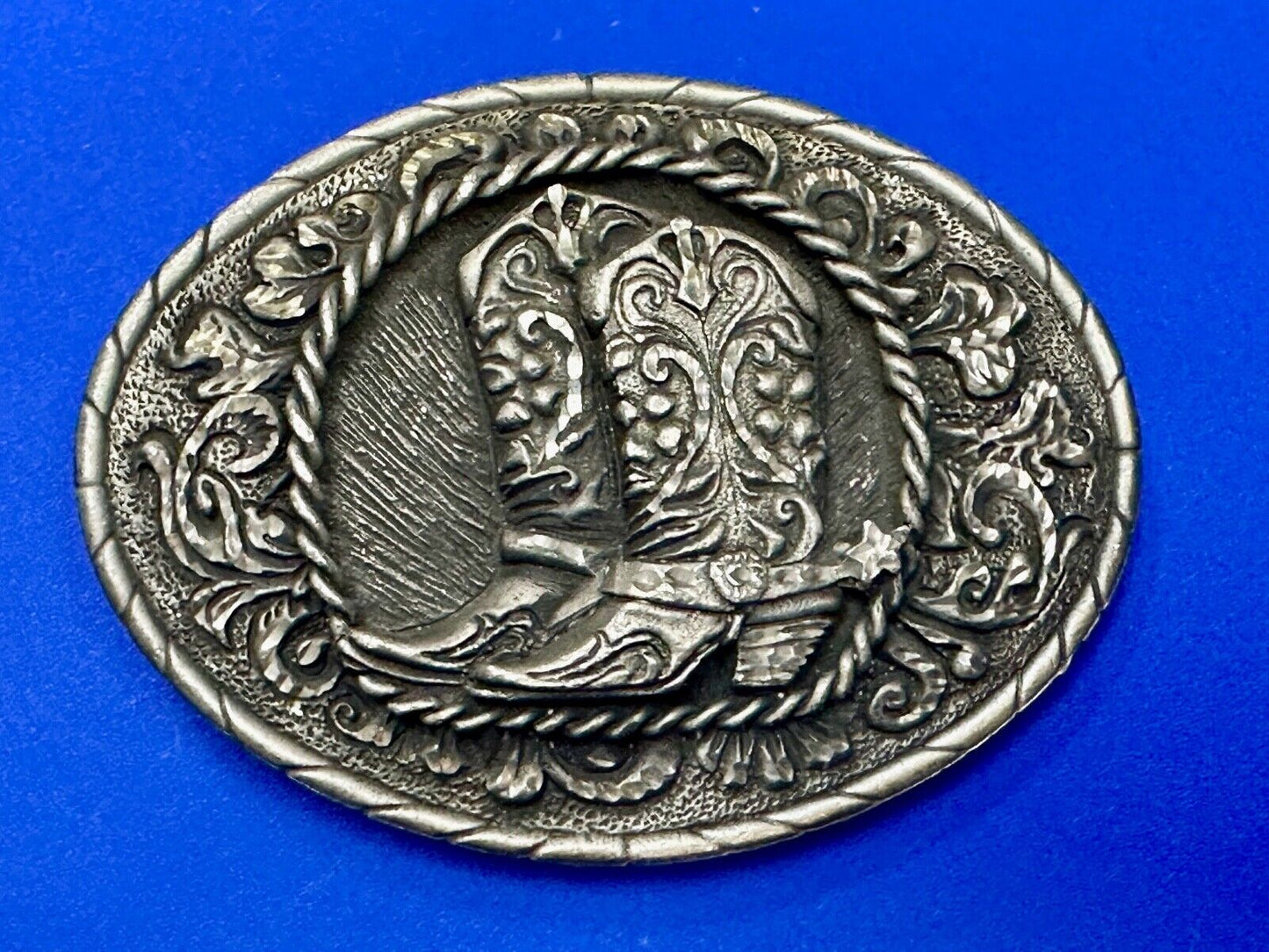 Vintage EGE '93 Rattlesnake Diamond Cut Pewter Belt Buckle Made In the USA