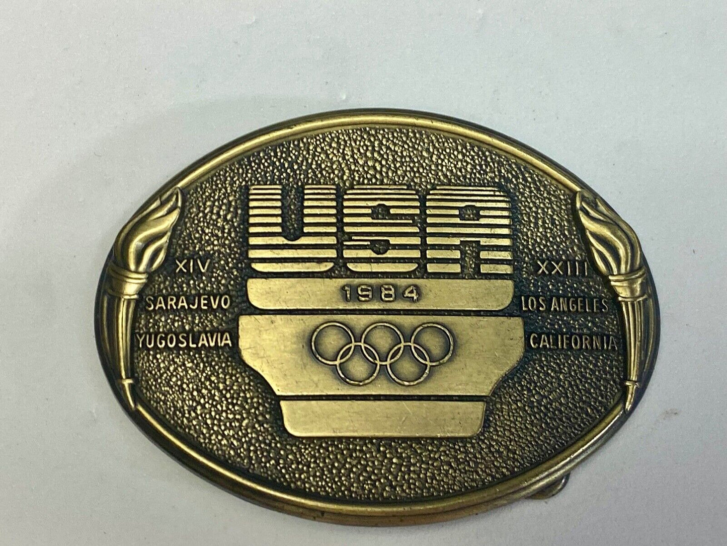 1984 Usa Olympics United States Olympic Committee Torch Logo La Ca Belt Buckle