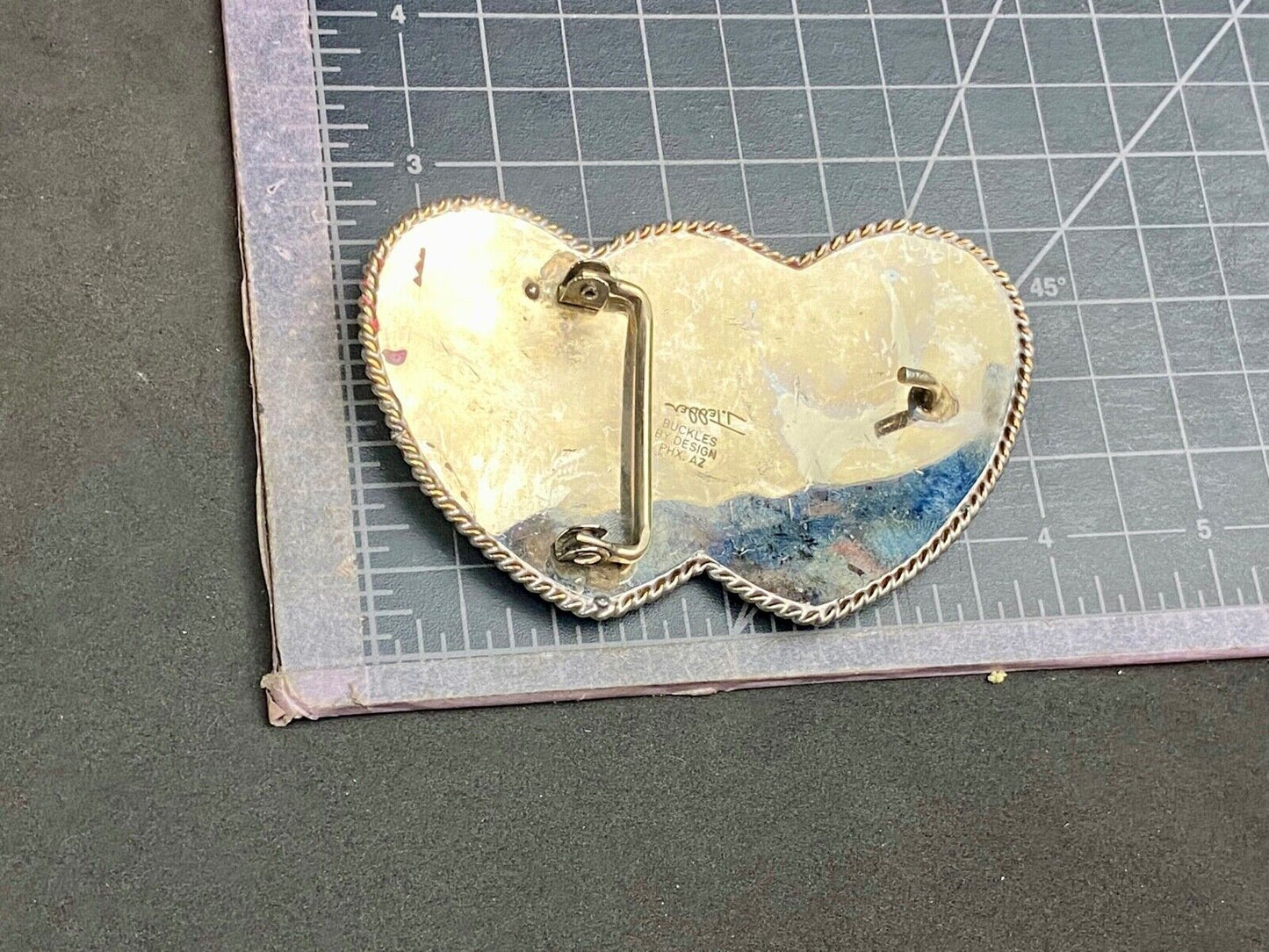 Beautiful J. TEDDER signed three HEART's and rose western belt buckle