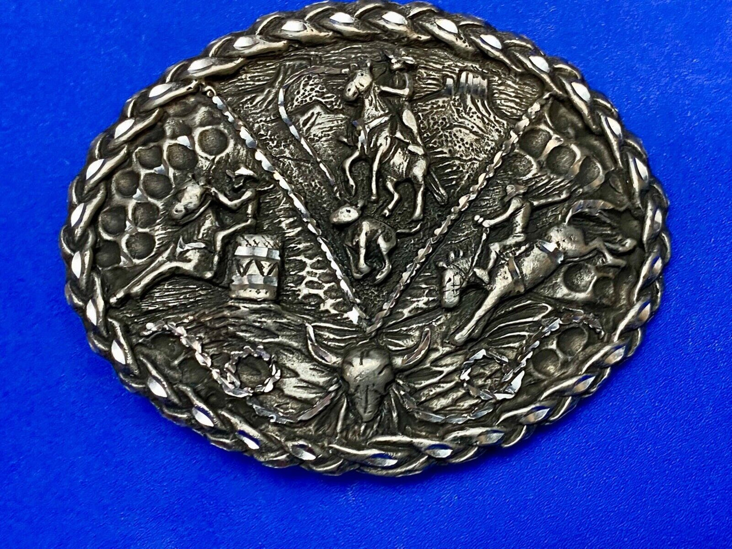 Barrel Racing, Saddle Bronc Rider, everything cowboy Vtg. EGE 1992 belt buckle
