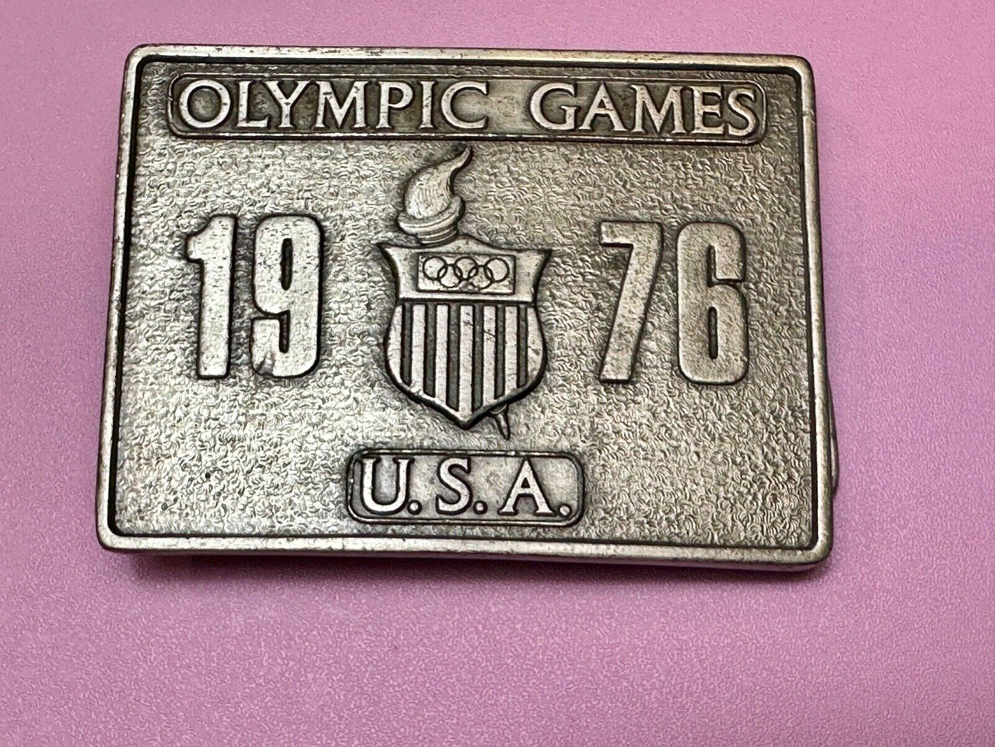 Vintage Bergamot Brass Works USA 1976 Olympic Games Montreal Pewter Belt Buckle