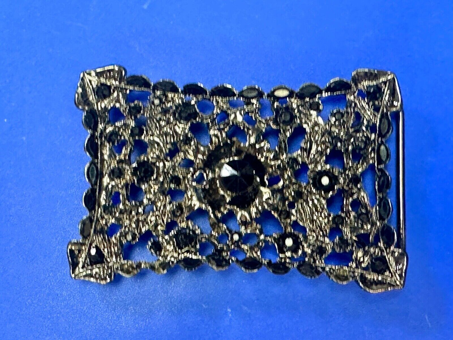 Unique black Victorian vibe black Rhinestone accented see through Belt Buckle