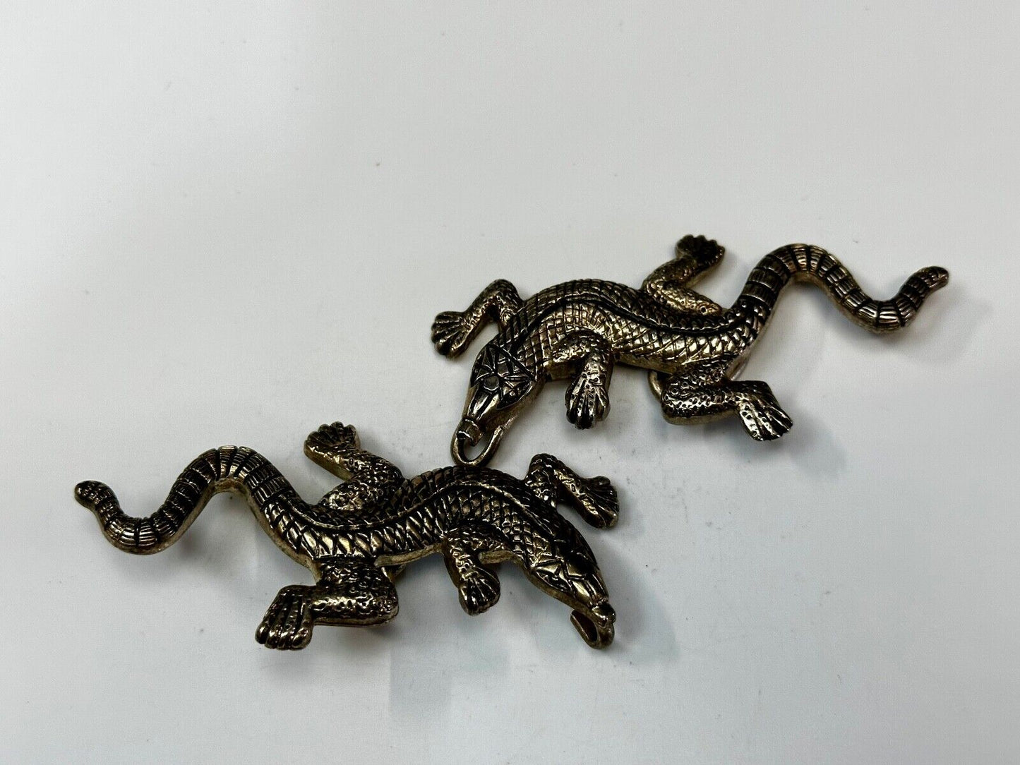 Alligators Crocodiles multi segmented gold tone large Vintage Belt Buckle Loops