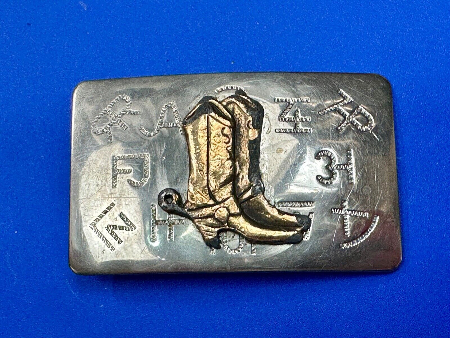 Vintage Cowboy Boots - Western two tone Chambers belt buckle with cattle brands