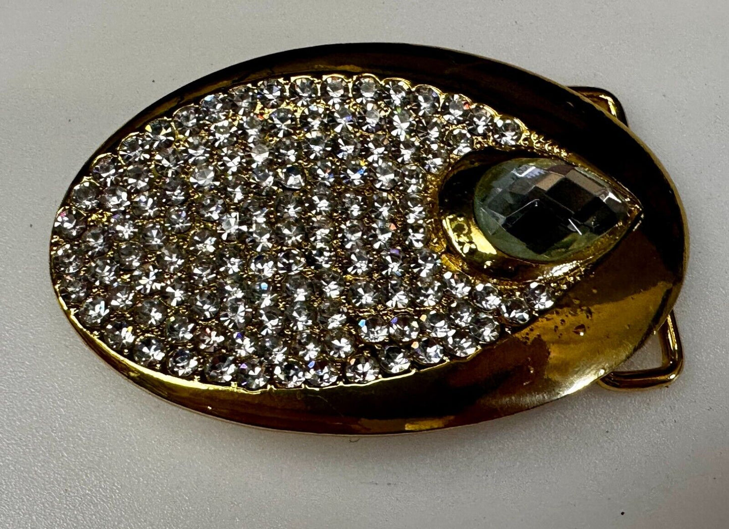 Beautiful Stylish Clear Rhinestone Covered Gold Tone Designer Oval Belt Buckle