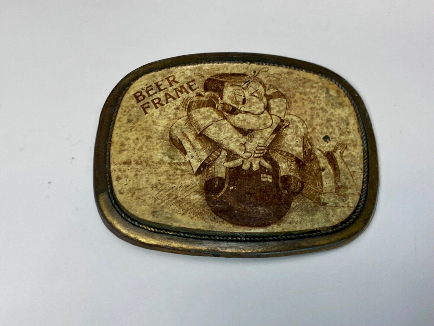 Beer Frame Bowling Novelty Cartoon Drawing Vintage Belt Buckle