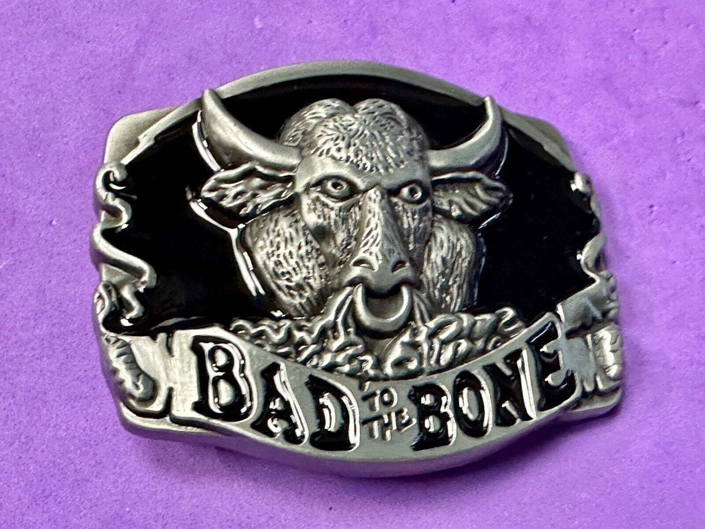 BAD TO THE BONE! RAGING BULL NOVELTY WESTERN RODEO COWBOY'S RIDER BELT BUCKLE