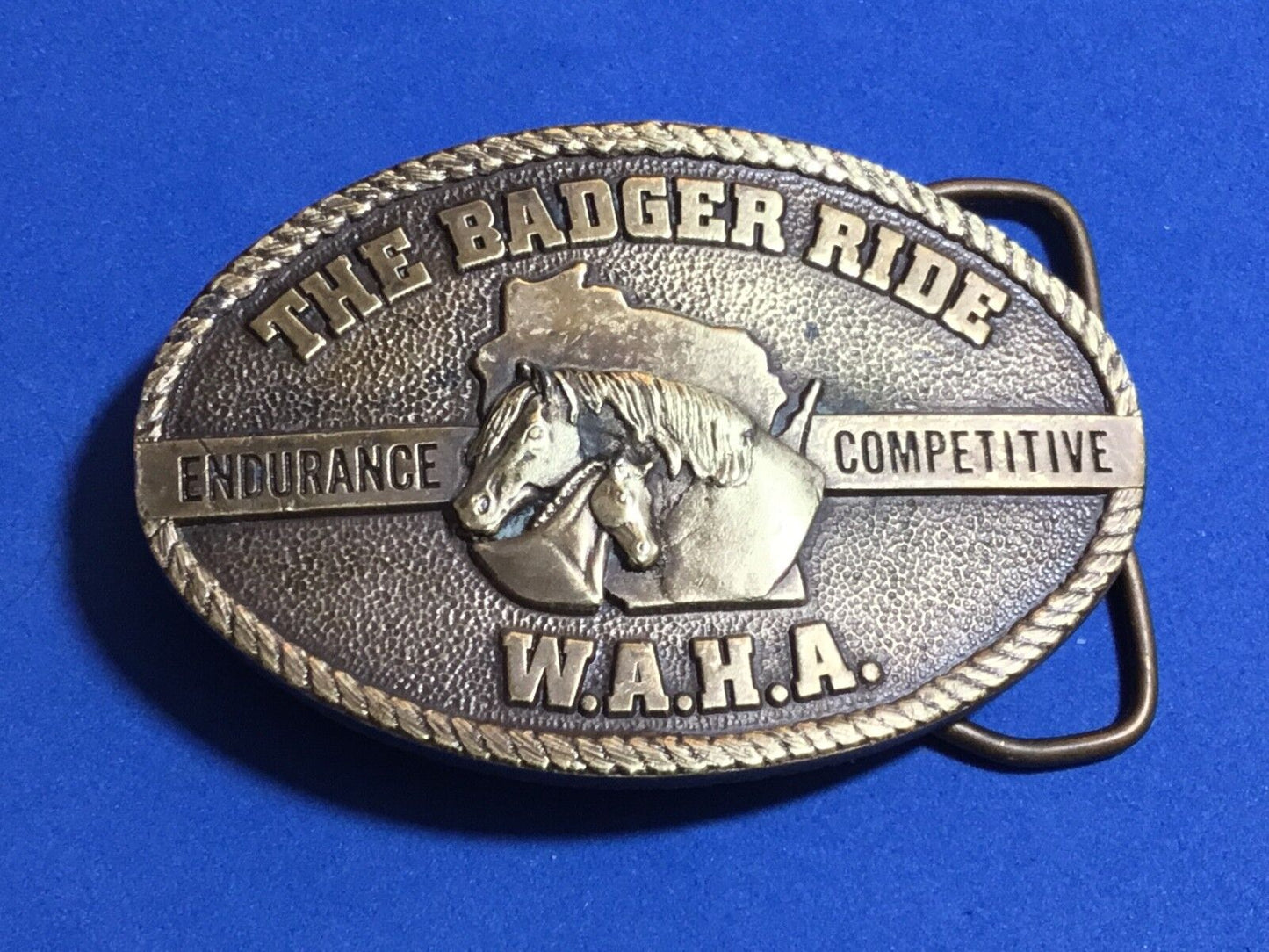 Vintage 1977 Bergamot WI Arabian Horse Assn THE BADGER RIDE belt buckle