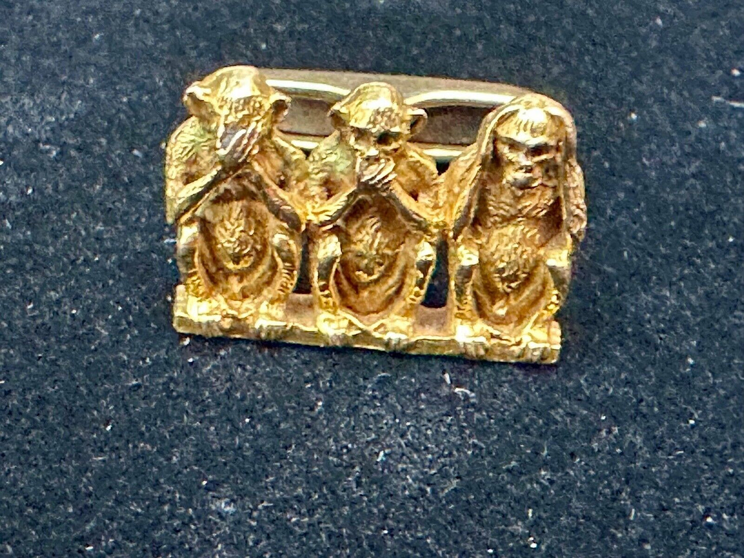 Three Wise Monkeys Speak, See, Hear No Evil Antique 14K Gold Single Cufflink 6g