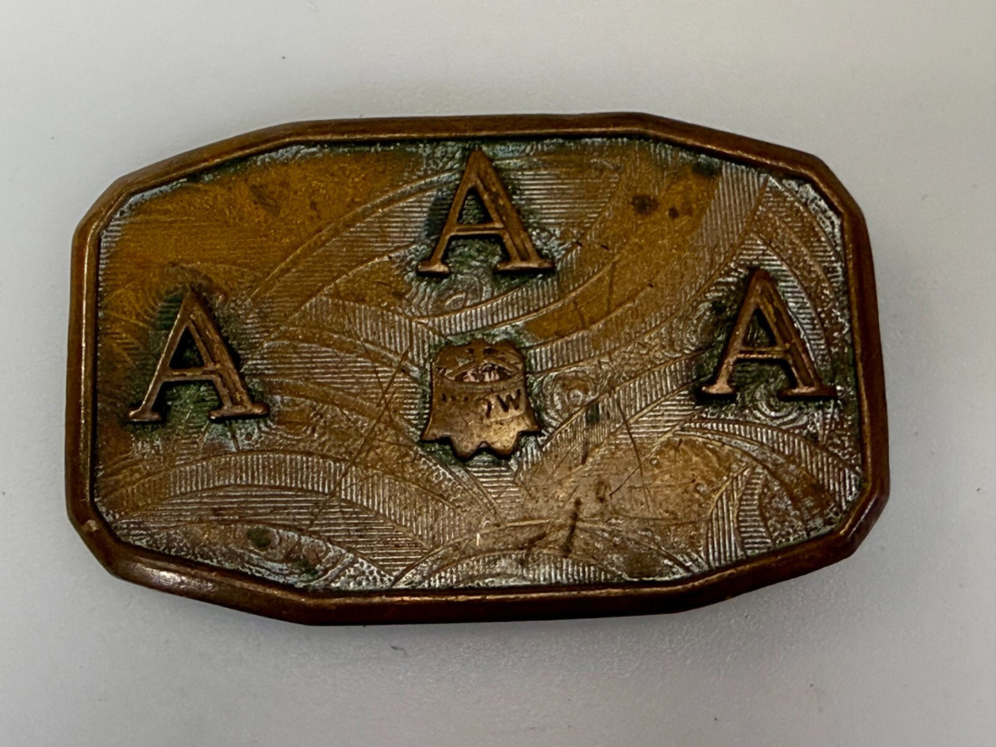 Three Letter AAA Logo Symbol Unknown? WOW Co Antique Hook-Fast Belt Buckle