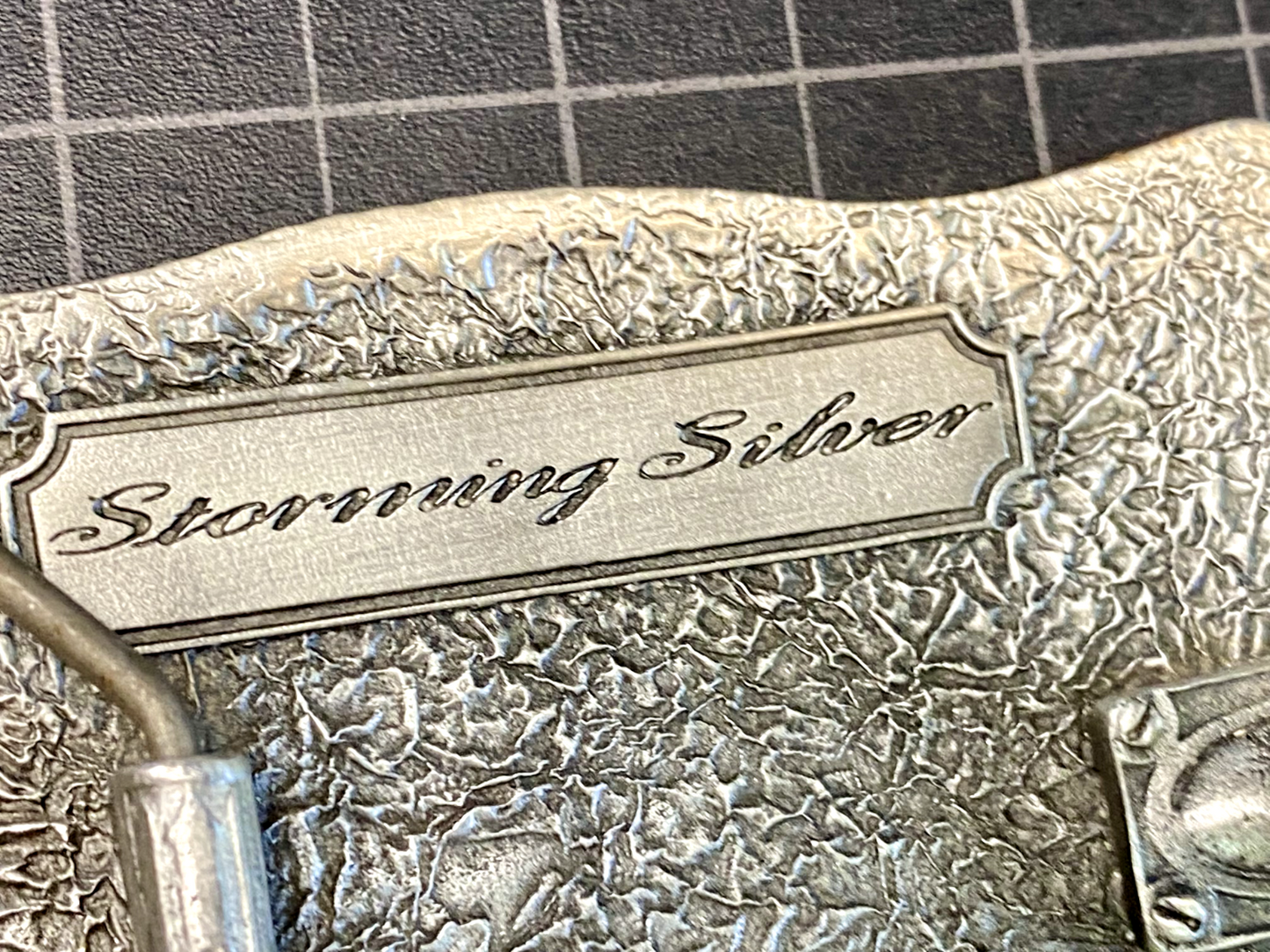 Vintage 1980S **Ornamental Floral Pattern** Pewter Western Belt Buckle