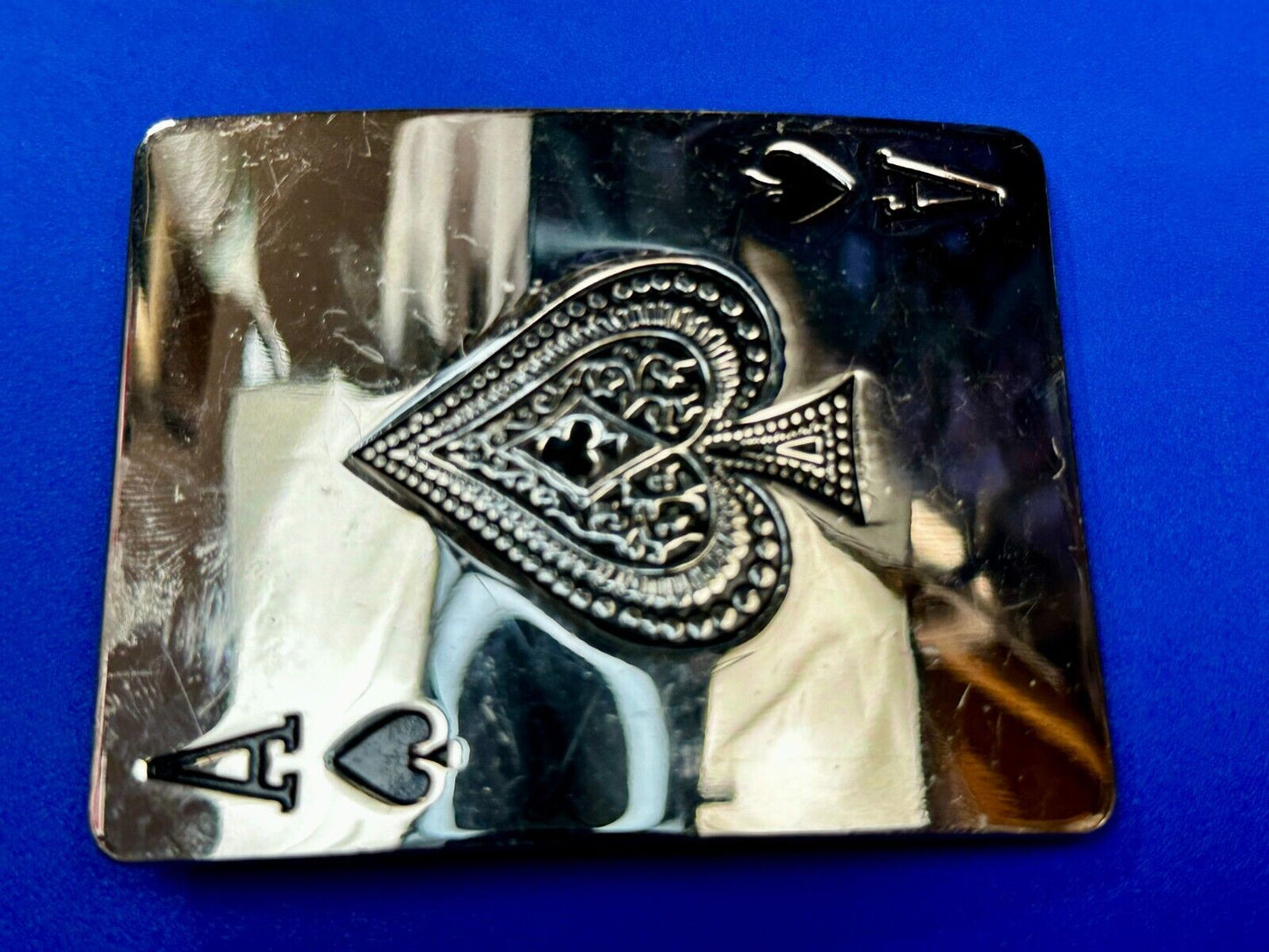 Ace of Spades Playing Cards LARGE Silver Tone Belt Buckle CI Records & Skates