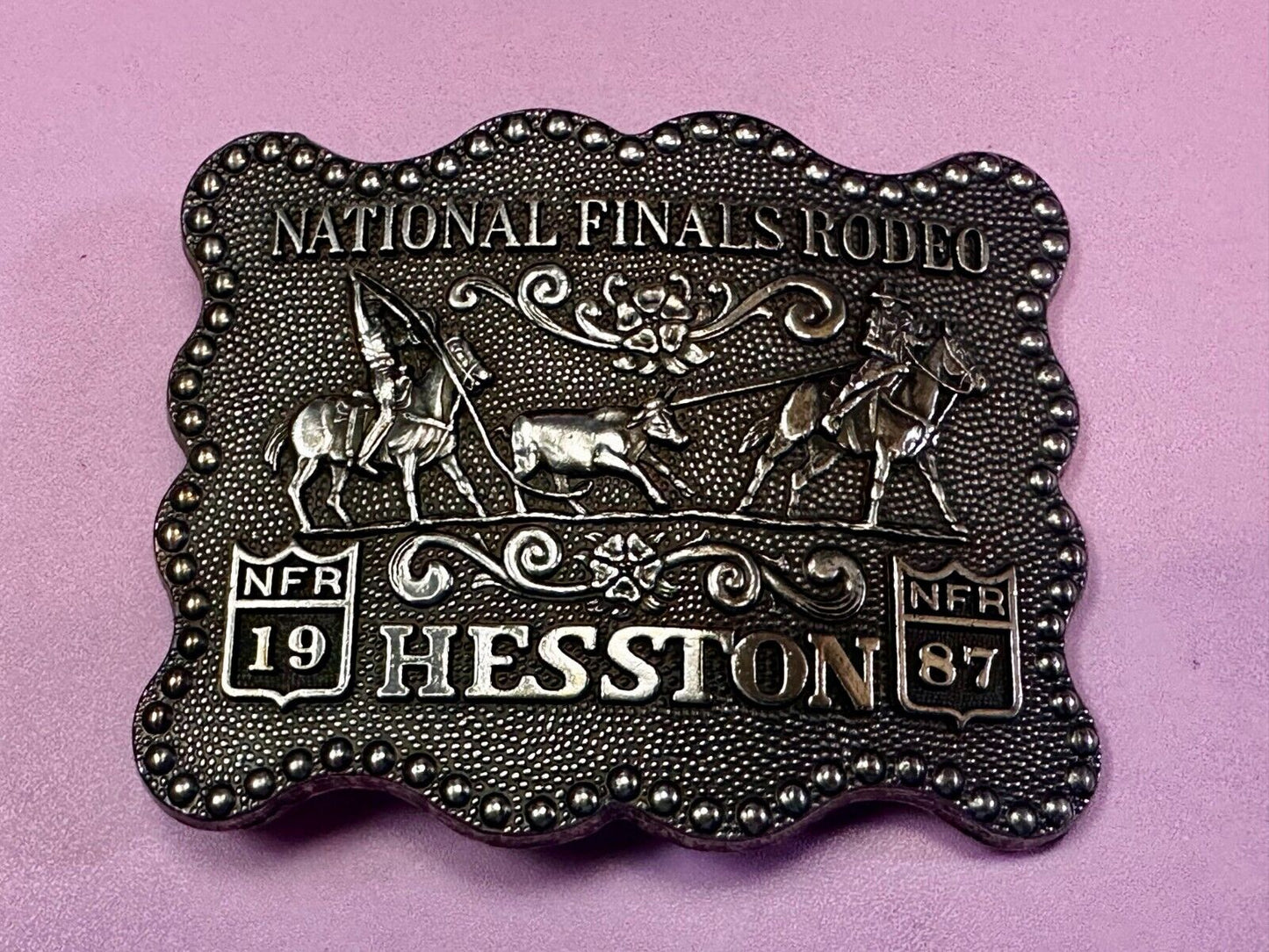 1987 ADM Hesston NFR National Finals Rodeo Cowboys Western Belt Buckle