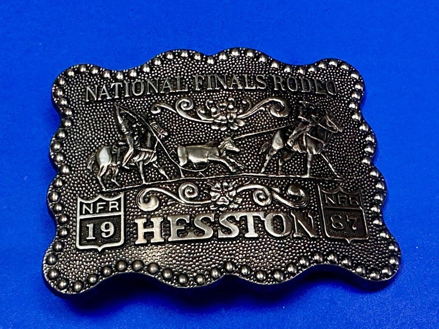 1987 ADM Hesston NFR National Finals Rodeo Cowboys Western Belt Buckle