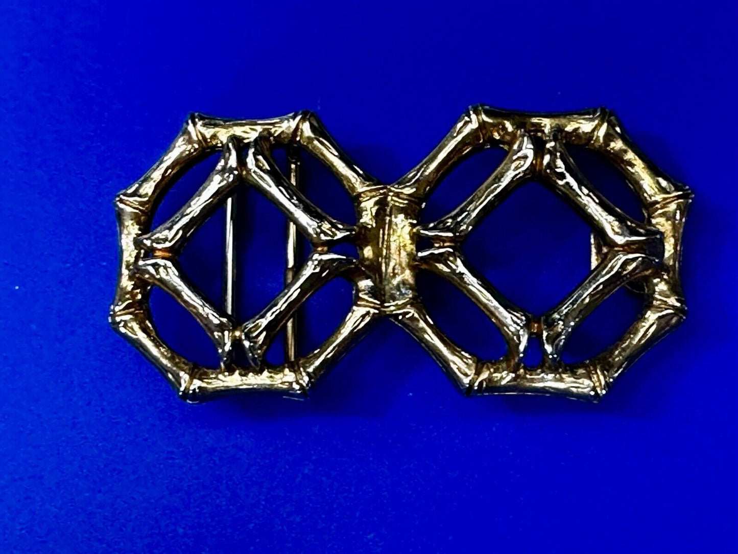 Bamboo Pattern Design See Through 3" wide Gold Tone Vintage Belt Buckle