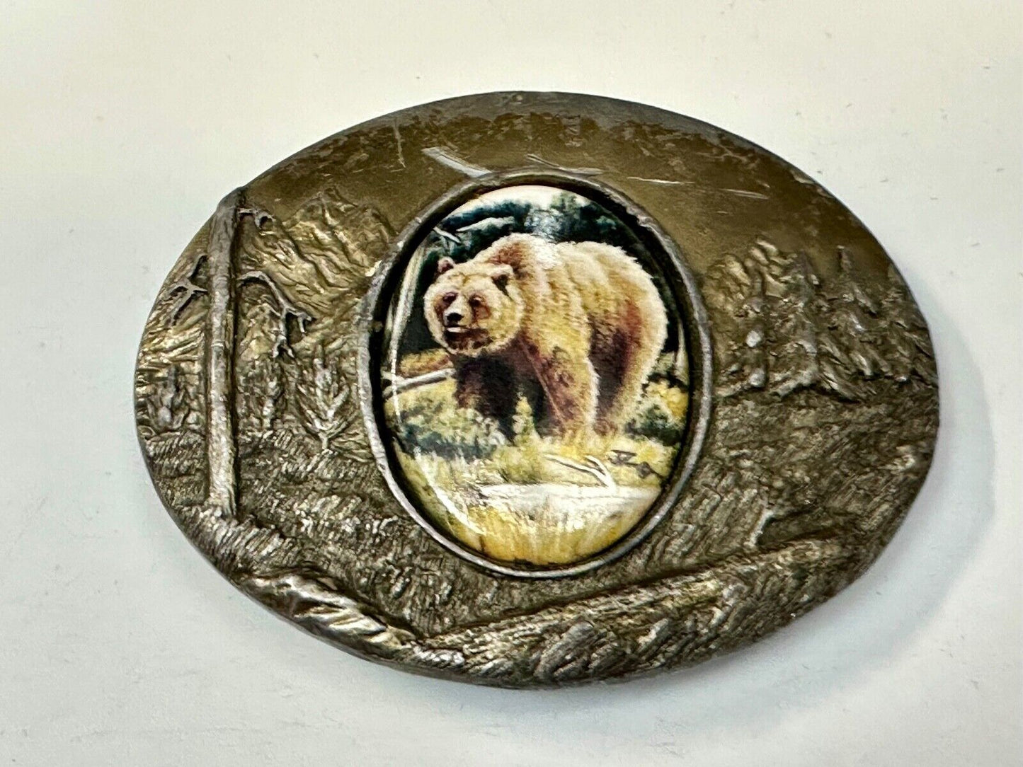 Bear Picture Art on Porcelain Cabochon Artist Julie Zsupnik Belt Buckle