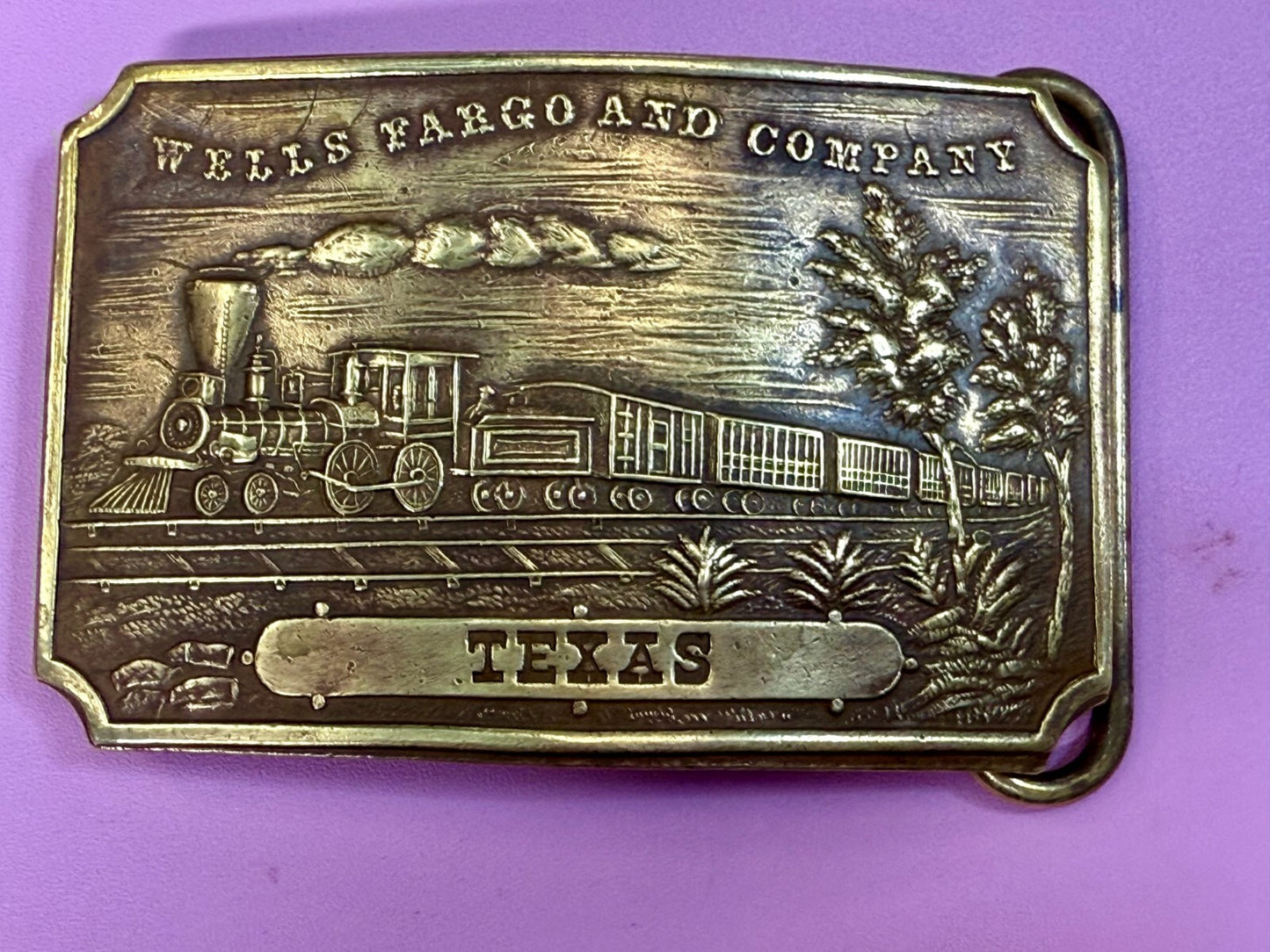 TEXAS Railroad Train Engine TIFFANY NY Wells Fargo & Company Belt Buckle