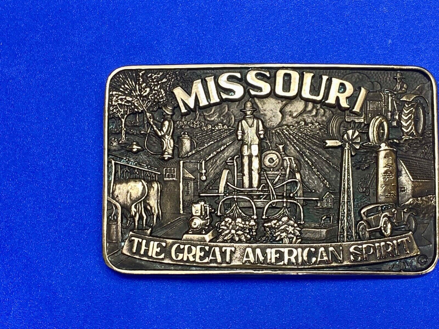 The Great American Spirit - State of MO Missouri solid brass belt buckle by ADM